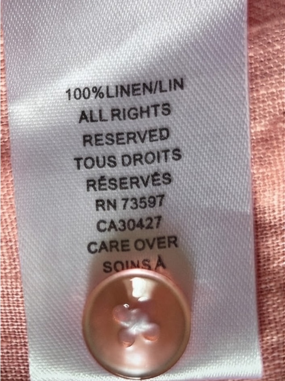 Raffi Men’s 100% Linen Short-Sleeve Button-Down Shirt in Salmon Size Large - Picture 7 of 11